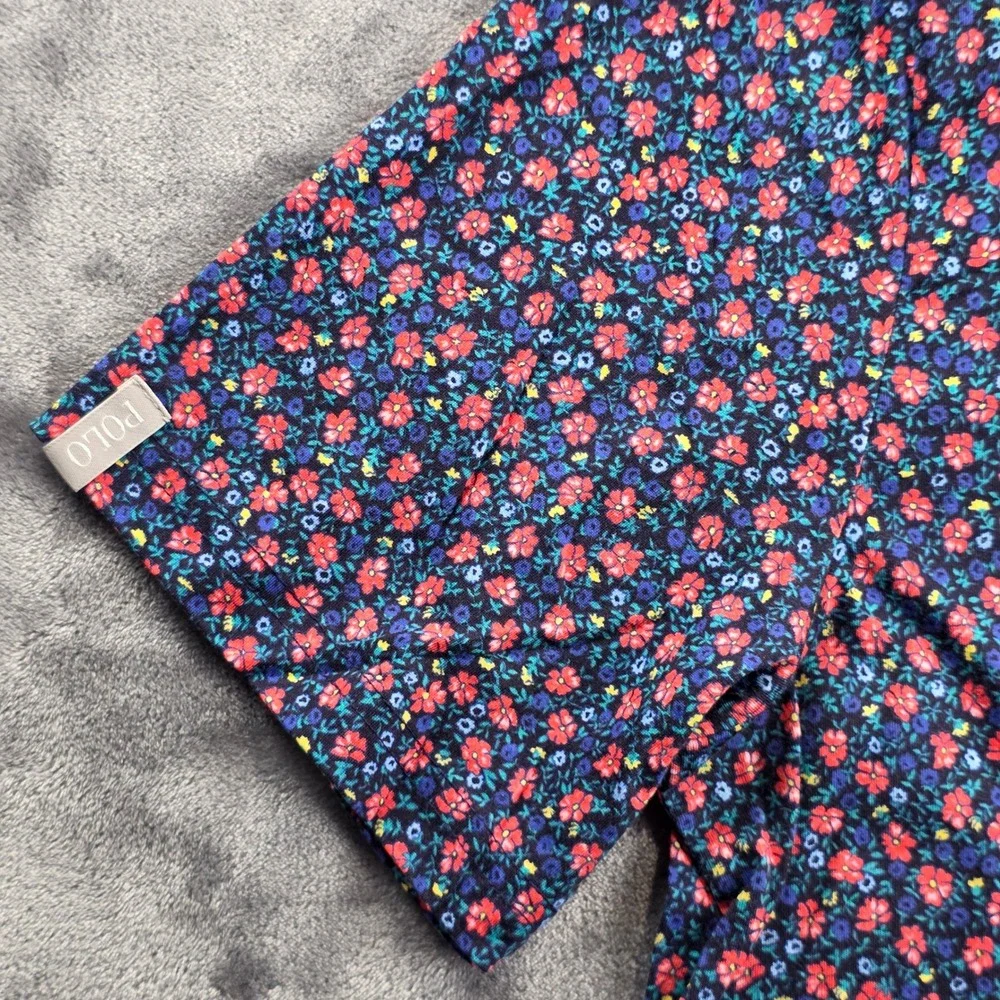 Polo Golf Ralph Lauren Polo Mens M Navy Blue Red Floral Print Short Sleeve Shirt